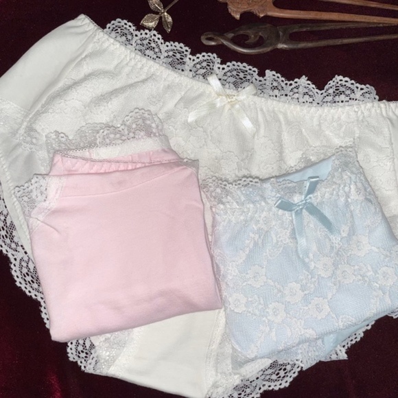 BLUE Lolita Kawaii High waist Lace front Cotton Panties. Soft and sensual. - Picture 2 of 2